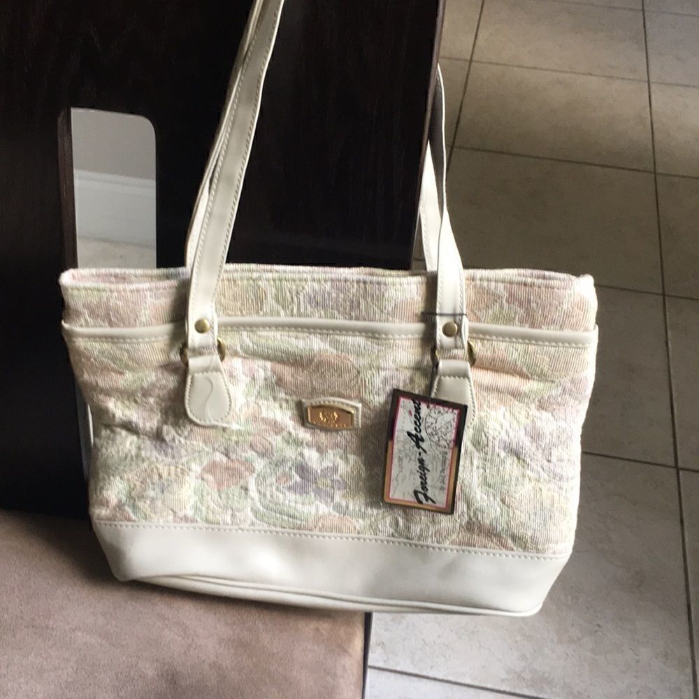 NWT floral fabric bag with taupe faux leather